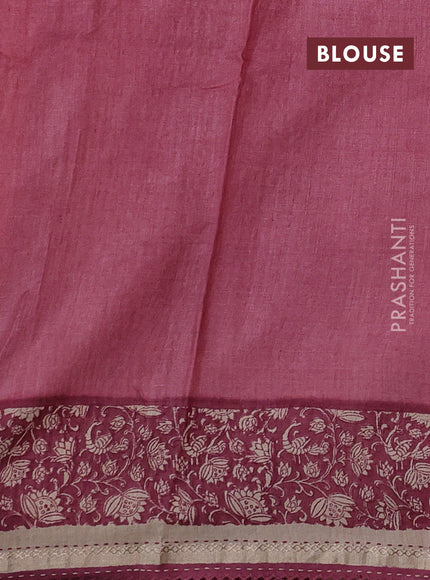 Pink & Beige Pure Munga Tussar Silk - Kantha Embroidery