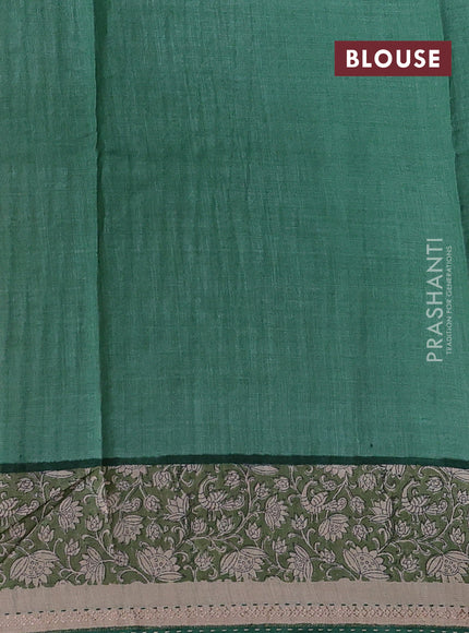 Beige & Green Pure Munga Tussar Silk - Kantha Embroidery