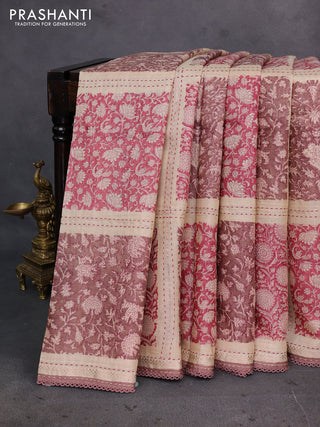 Beige & Pastel Brown Pure Munga Tussar Silk - Kantha Embroidery