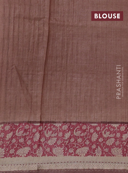 Beige & Pastel Brown Pure Munga Tussar Silk - Kantha Embroidery
