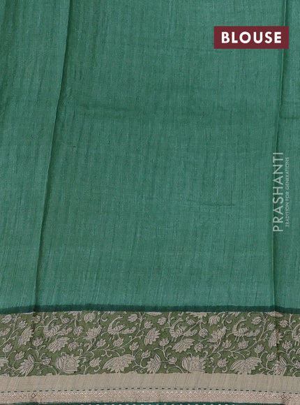 Beige & Green Pure Munga Tussar Silk - Kantha Embroidery