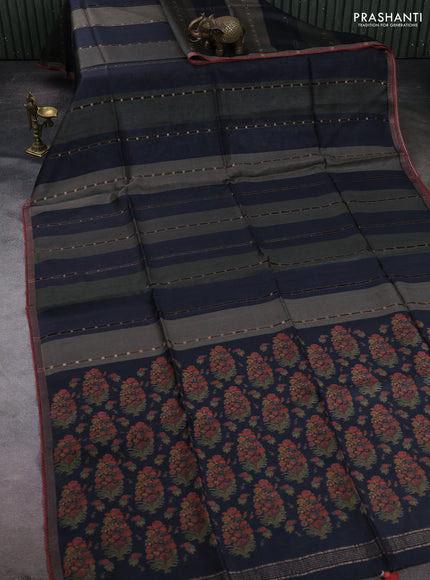 Elephant Grey & Grey Pure Munga Tussar Silk - Kantha Embroidery