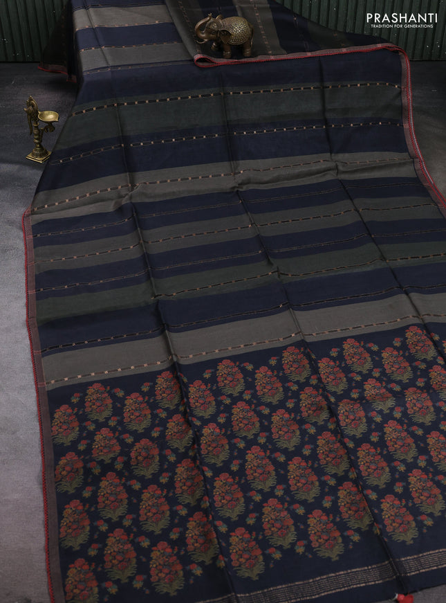 Elephant Grey & Grey Pure Munga Tussar Silk - Kantha Embroidery