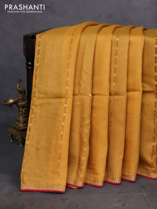 Mustard Yellow Pure Munga Tussar Silk - Kantha Embroidery