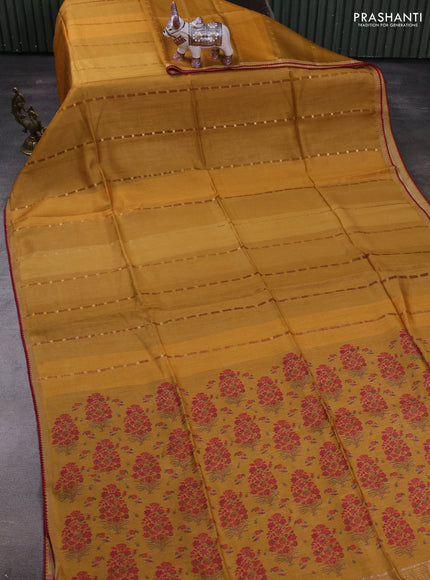 Mustard Yellow Pure Munga Tussar Silk - Kantha Embroidery