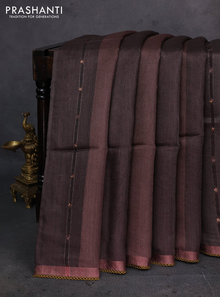 Coffee Brown Pure Munga Tussar Silk - Prints