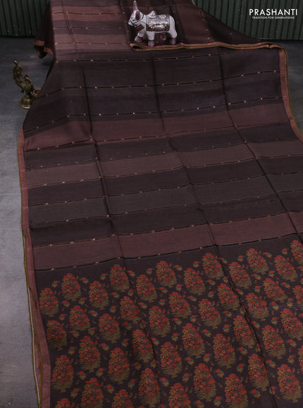 Coffee Brown Pure Munga Tussar Silk - Prints