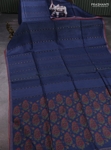 Blue Pure Munga Tussar Silk - Prints