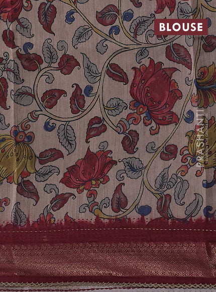Maroon & Beige Pure Munga Tussar Silk - Kantha Embroidery