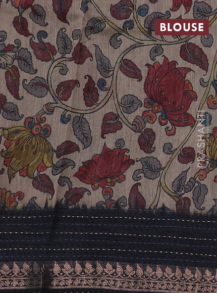 Black & Beige Pure Munga Tussar Silk - Kantha Embroidery