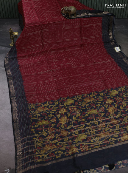 Maroon & Black Pure Munga Tussar Silk - Kantha Embroidery