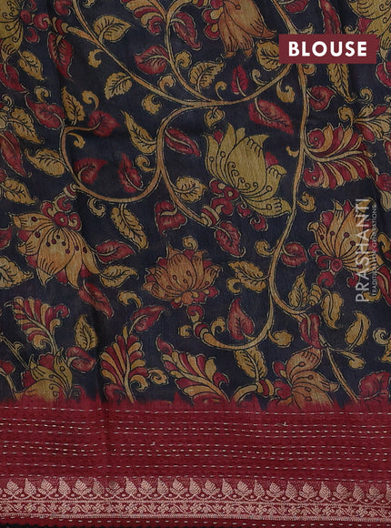 Maroon & Black Pure Munga Tussar Silk - Kantha Embroidery