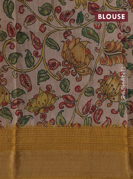 Mustard Yellow & Beige Pure Munga Tussar Silk - Kantha Embroidery