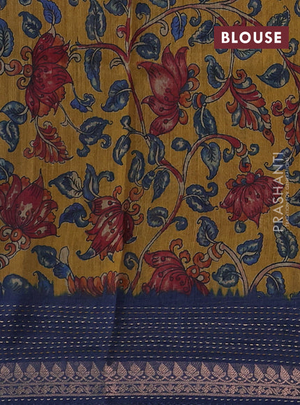 Navy Blue Pure Munga Tussar Silk - Kantha Embroidery