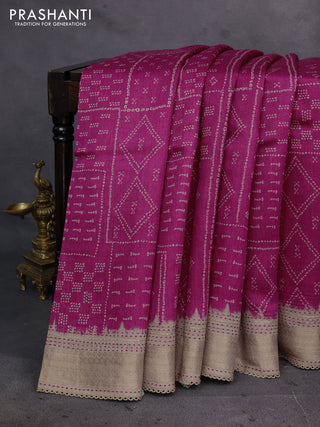 Pink & Beige Pure Munga Tussar Silk - Kantha Embroidery