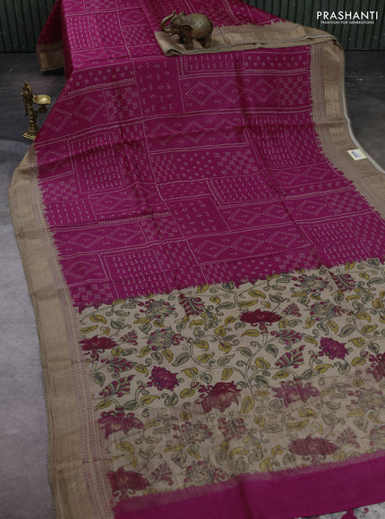 Pink & Beige Pure Munga Tussar Silk - Kantha Embroidery