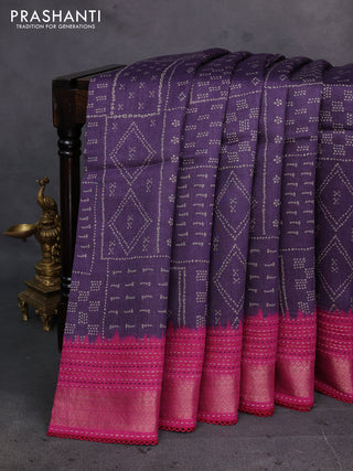 Purple & Magenta Pink Pure Munga Tussar Silk - Kantha Embroidery