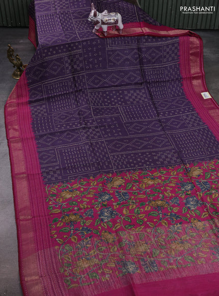 Purple & Magenta Pink Pure Munga Tussar Silk - Kantha Embroidery
