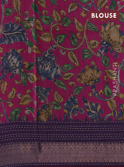 Purple & Magenta Pink Pure Munga Tussar Silk - Kantha Embroidery