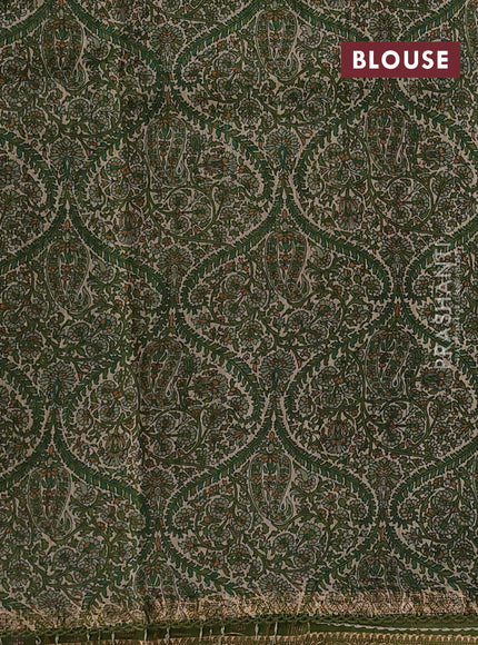 Kumkum Red & Green Pure Munga Tussar Silk - Kantha Embroidery