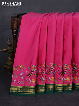 Pink & Green Pure Mysore Silk - Embroidery