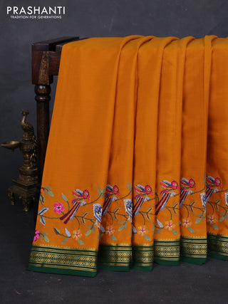 Mango Yellow & Green Pure Mysore Silk - Embroidery