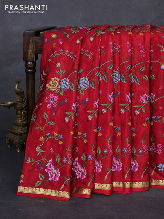 Red Pure Mysore Silk - Embroidery