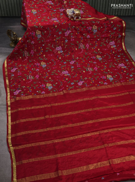 Red Pure Mysore Silk - Embroidery