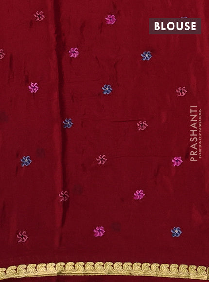 Red Pure Mysore Silk - Embroidery