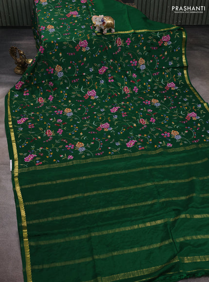 Green Pure Mysore Silk - Embroidery