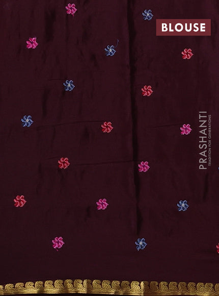 Wine Pure Mysore Silk - Embroidery