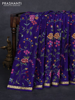 Blue Pure Mysore Silk - Embroidery