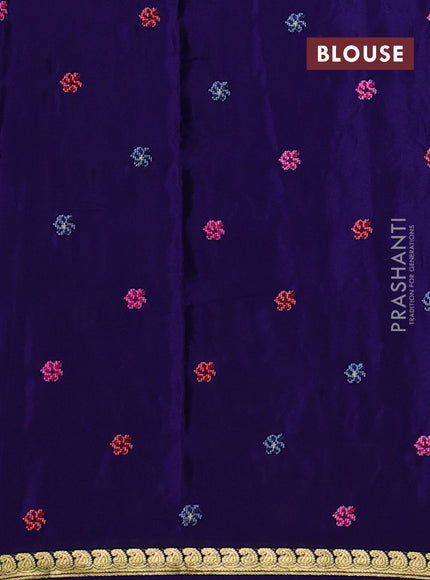 Blue Pure Mysore Silk - Embroidery