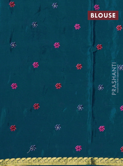Blue Pure Mysore Silk - Embroidery