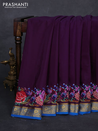 Purple & Blue Pure Mysore Silk - Embroidery