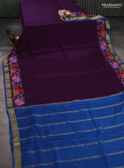 Purple & Blue Pure Mysore Silk - Embroidery