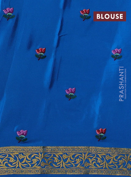 Purple & Blue Pure Mysore Silk - Embroidery