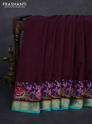 Wine & Teal Green Pure Mysore Silk - Embroidery
