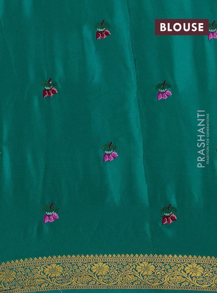 Wine & Teal Green Pure Mysore Silk - Embroidery
