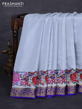 Grey & Royal Blue Pure Mysore Silk - Embroidery