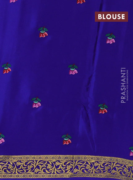 Grey & Royal Blue Pure Mysore Silk - Embroidery