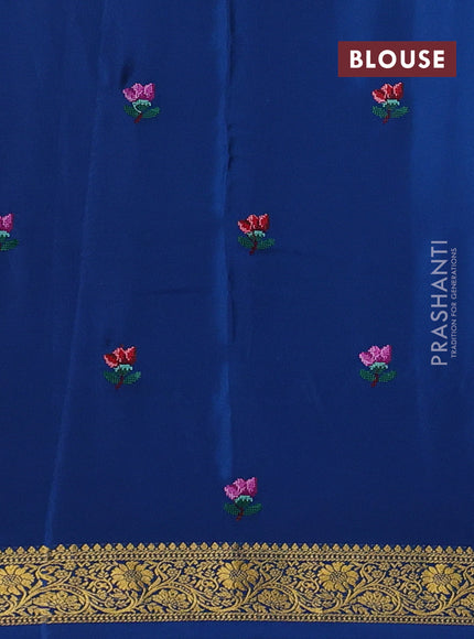 Lotus Pink & Blue Pure Mysore Silk - Embroidery