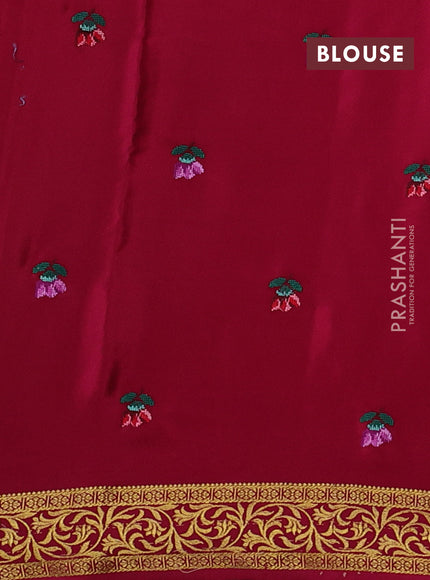 Green & Pink Pure Mysore Silk - Embroidery