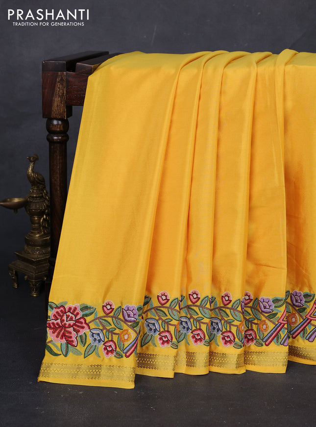 Yellow Pure Mysore Silk - Embroidery