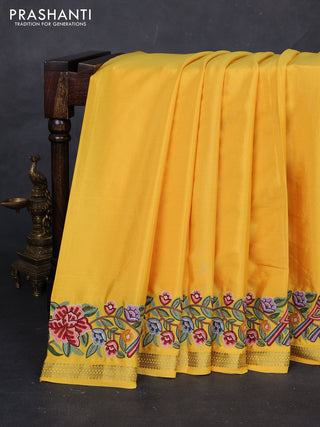 Yellow Pure Mysore Silk - Embroidery