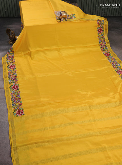Yellow Pure Mysore Silk - Embroidery