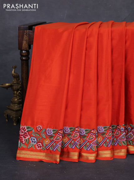 Orange Pure Mysore Silk - Embroidery