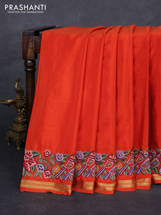 Orange Pure Mysore Silk - Embroidery