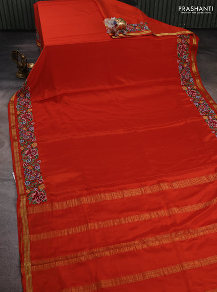 Orange Pure Mysore Silk - Embroidery