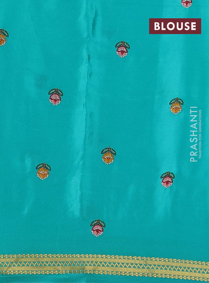 Teal Blue Pure Mysore Silk - Embroidery